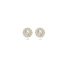 9k pearl and zirconia stud earrings 6.5 mm
