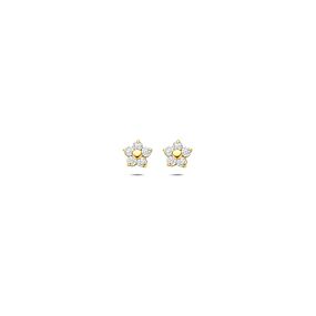 9k stud earrings flower zirconia 4.5 mm
